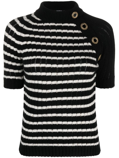 Balmain Striped Cashmere-blend Top In Black