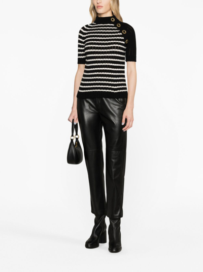 Shop Balmain Striped Cashmere-blend Top In Black