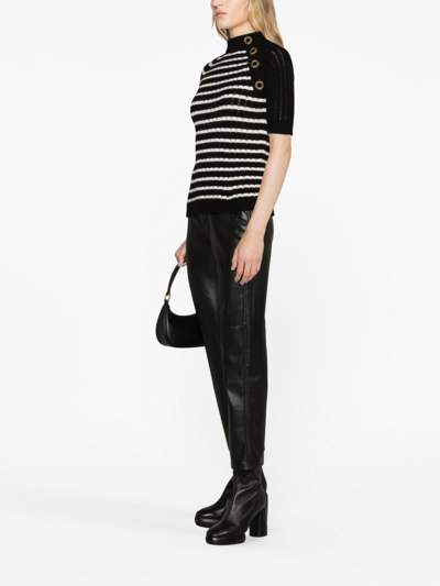 Shop Balmain Striped Cashmere-blend Top In Black