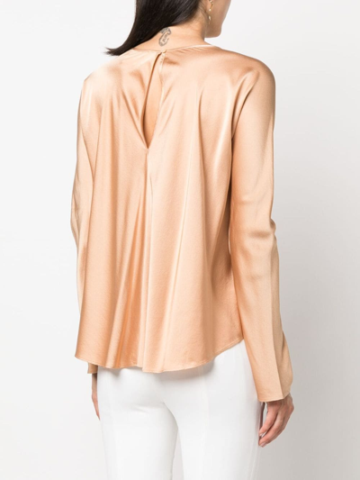 Shop Forte Forte Draped Stretch Silk Blouse In Neutrals