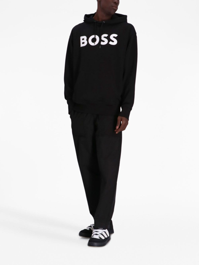 Shop Hugo Boss Logo-print Cotton Hoodie In Black