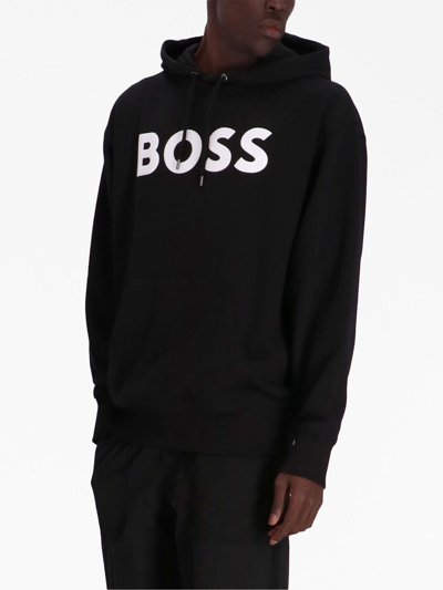 Shop Hugo Boss Logo-print Cotton Hoodie In Black
