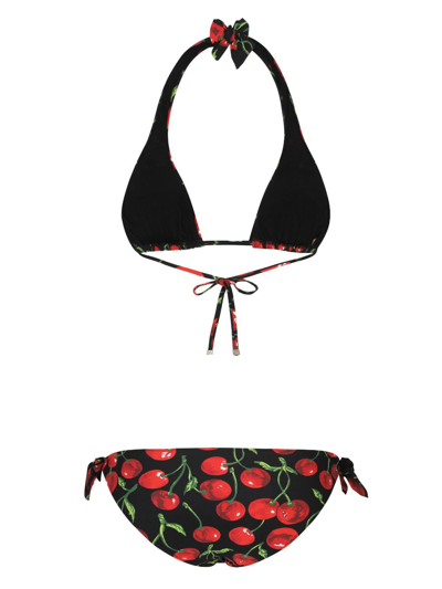 Shop Dolce & Gabbana Cherry-print Triangle-cup Bikini In Black