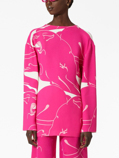 Shop Valentino Cady Panther Silk Blouse In Pink
