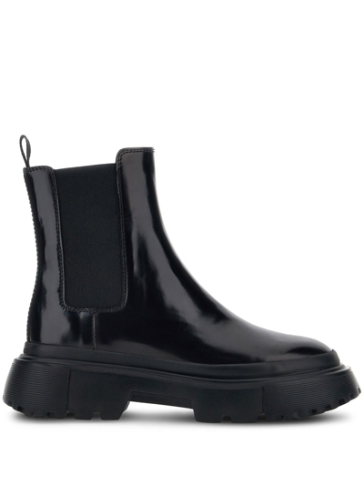 Shop Hogan Patent-leather Chelsea Boots In Black