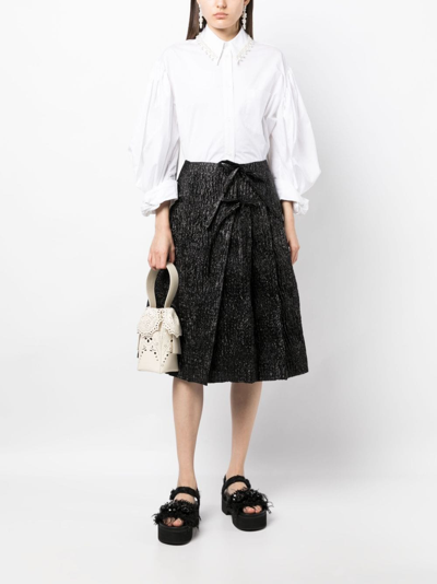 Simone Rocha Metallic-effect Crinkled A-line Skirt In Black