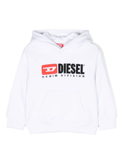 Shop Diesel Logo-embroidered Cotton Hoodie In White