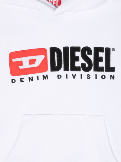 Shop Diesel Logo-embroidered Cotton Hoodie In White
