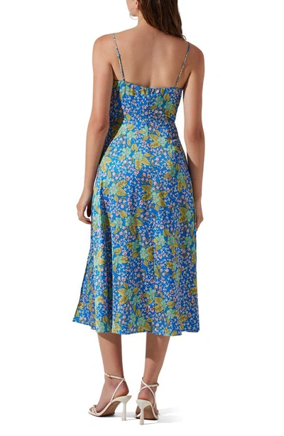 Astr Bustier Satin Dress In Blue Multi Floral
