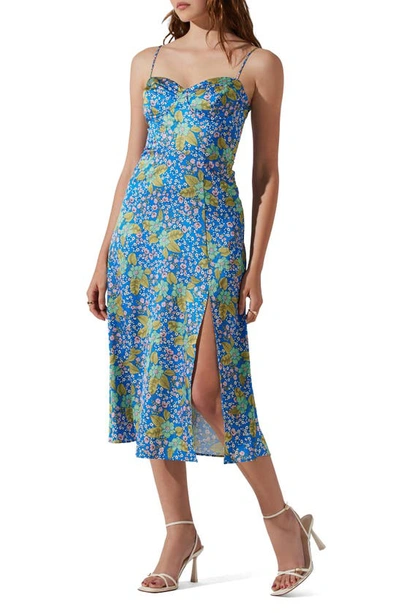 Astr Bustier Satin Dress In Blue Multi Floral