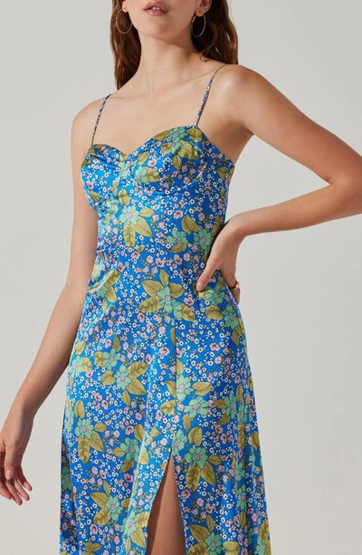 Astr Bustier Satin Dress In Blue Multi Floral