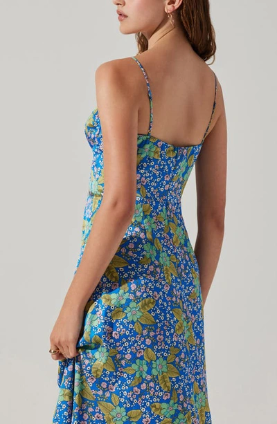 Astr Bustier Satin Dress In Blue Multi Floral