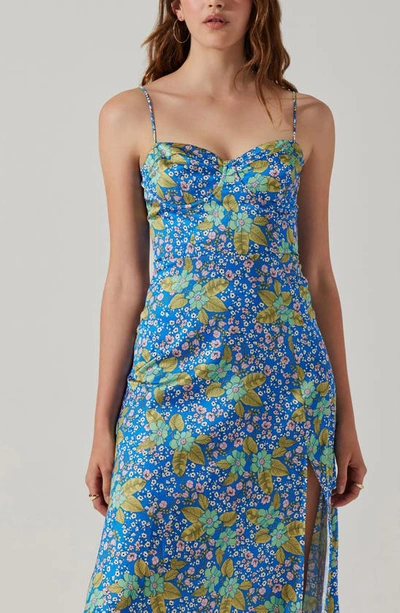 Astr Bustier Satin Dress In Blue Multi Floral