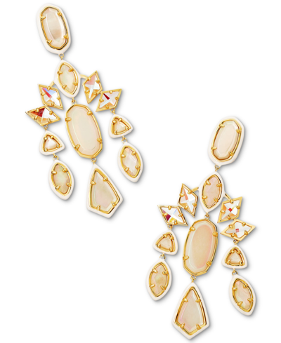 Shop Kendra Scott 14k Gold-plated Color-framed Stone Statement Earrings In Ivory Mix