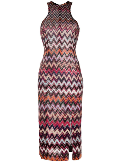 Shop Missoni Multicolour Zig-zag Woven Midi Dress In Black