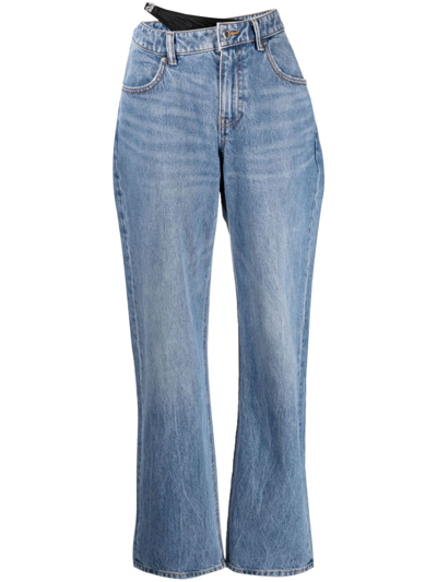 Shop Alexander Wang Blue Asymmetric Waistband Straight Leg Jeans