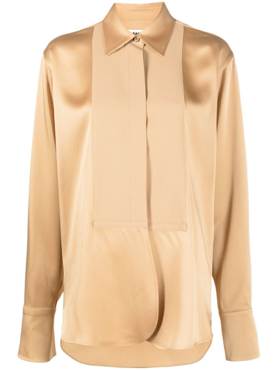 Shop Jil Sander Satin Long-sleeve Shirt - Women's - Viscose/acetate In Brown