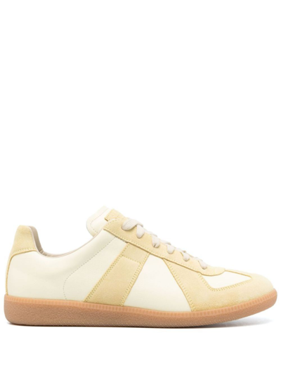 Shop Maison Margiela Yellow Replica Leather Sneakers In Neutrals