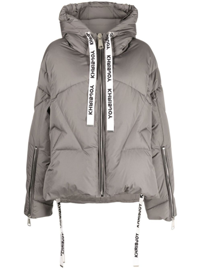 Shop Khrisjoy Grey Iconic Hooded Quilted Jacket