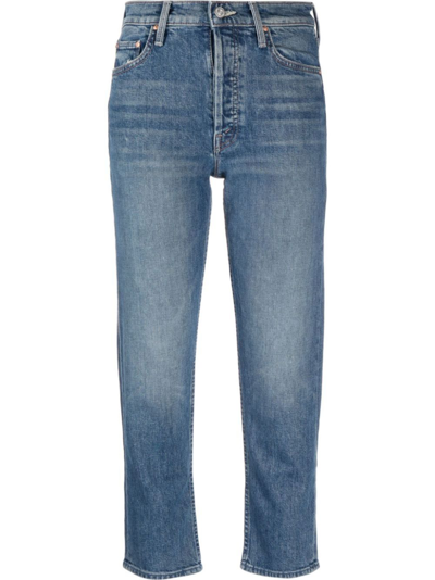 Shop Mother Blue The Tomcat High-rise Cropped Jeans