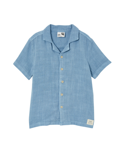 Shop Cotton On Toddler Boys Cabana Short Sleeve Buttoned Shirt In Dusty Blue Wash