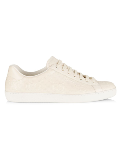 Shop Gucci Men's Gg Embossed Ace Sneakers In Mystic White