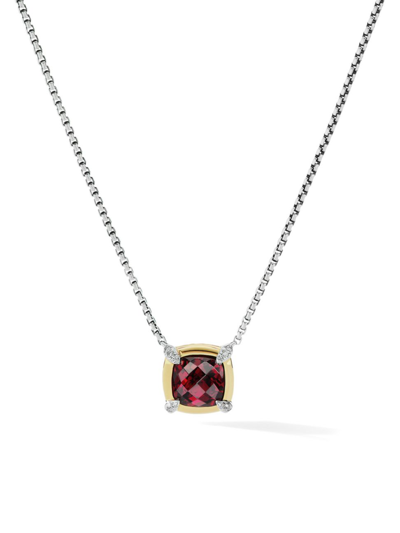 Shop David Yurman Women's Petite Châtelaine Pendant Necklace With 18k Gold Bezel & Pavé Diamonds In Garnet