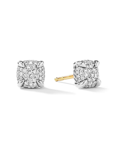Shop David Yurman Women's Petite Chatelaine Stud Earrings With Full Pavé Diamonds In Sterling Silver