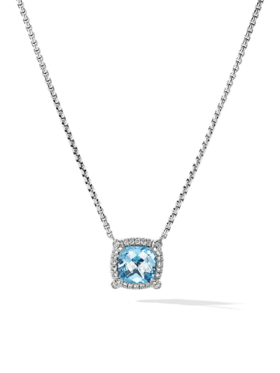 Shop David Yurman Women's Petite Chatelaine Pavé Bezel Pendant Necklace With Diamonds In Blue Topaz
