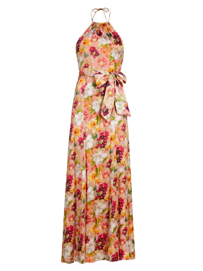 Shop Alice And Olivia Women's Floral Halterneck Maxi Dress In Juniper Floral Rose