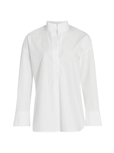 Shop Vince Women's Long-sleeve Cotton Pullover Shirt In Optic White
