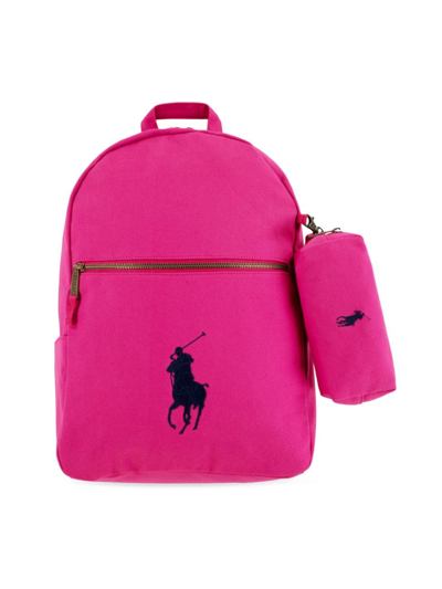 Shop Polo Ralph Lauren Girl's Canvas School Backpack & Pencil Case In Preppy Pink