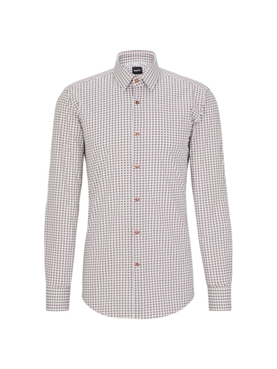 Shop Hugo Boss Men's Slim-fit Shirt In Printed Stretch Cotton In Red
