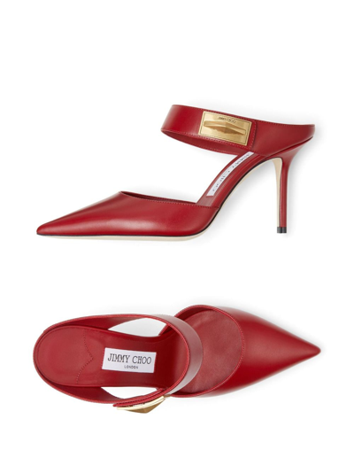 Shop Jimmy Choo Nell 85mm Pointed-toe Mules In Red