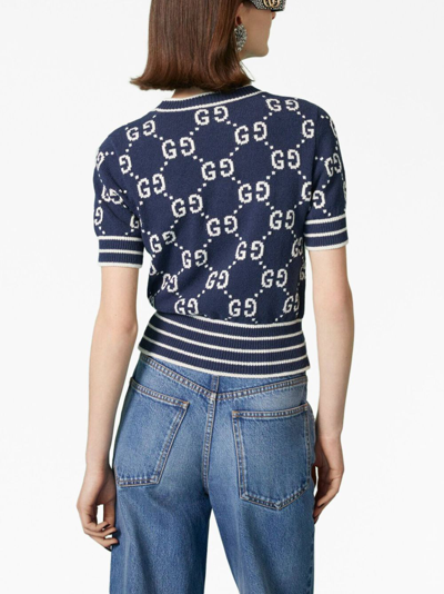 Shop Gucci Double G Logo Jacquard Top In Blue