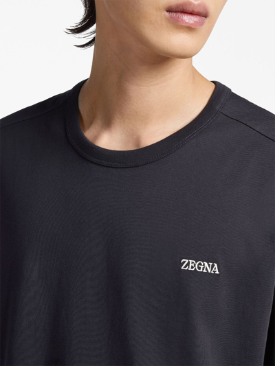 Shop Zegna Logo-embroidered Cotton T-shirt In Blue