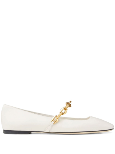 Shop Jimmy Choo Diamond Tilda Leather Ballerina Shoes In White