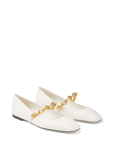 Shop Jimmy Choo Diamond Tilda Leather Ballerina Shoes In White