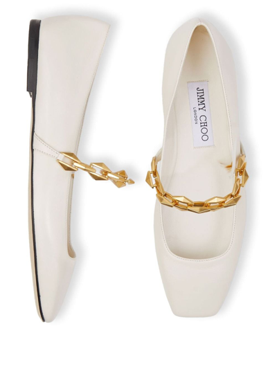 Shop Jimmy Choo Diamond Tilda Leather Ballerina Shoes In White