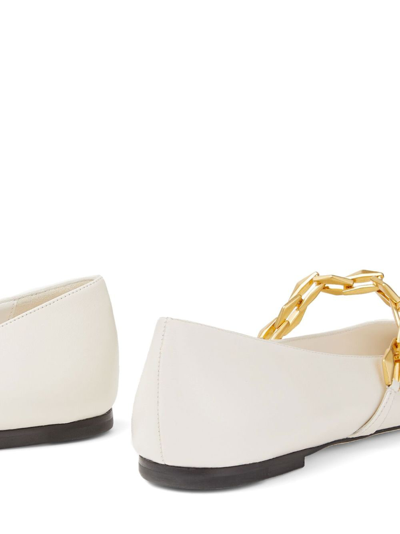 Shop Jimmy Choo Diamond Tilda Leather Ballerina Shoes In White