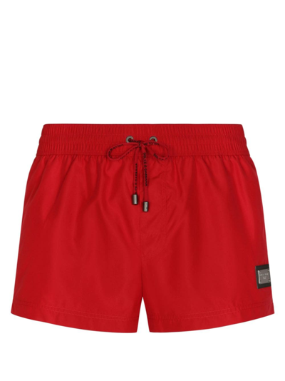 Shop Dolce & Gabbana Logo-plaque Swim Shorts In Red