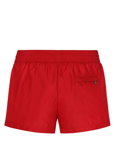Dolce & Gabbana Logo-plaque Swim Shorts In Red
