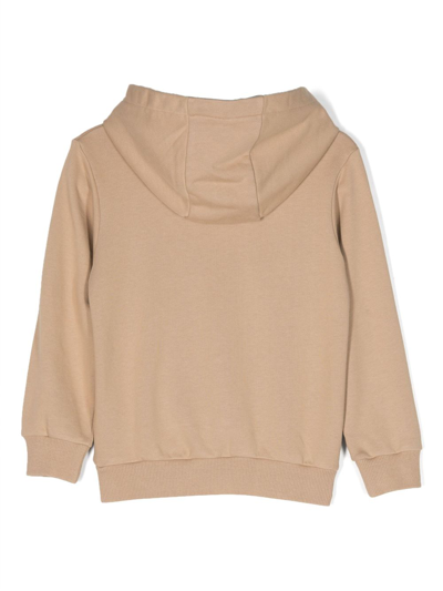 Balmain Graphic-print Drawstring Cotton Hoodie In Neutrals