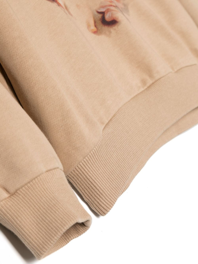 Balmain Graphic-print Drawstring Cotton Hoodie In Neutrals