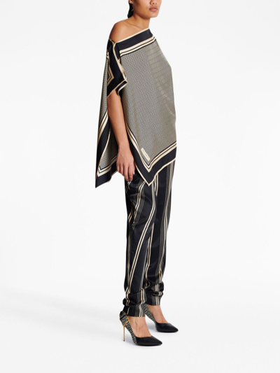 Balmain Multicolor Asymmetric Scarf Top With All-over Monogram Print In Silk Woman In Black