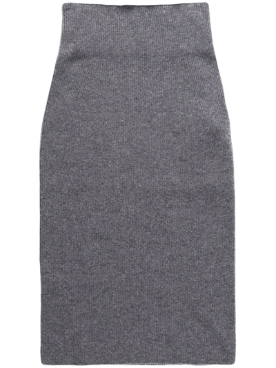Shop Stella Mccartney Ribbed-knit Wool-blend Skirt In Grey