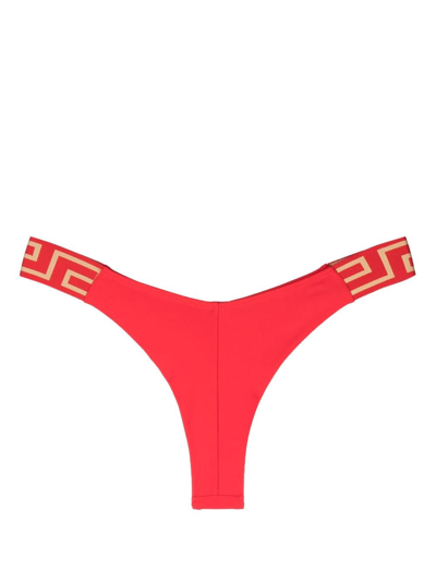 Shop Versace Greca-detail Bikini Bottoms In Red