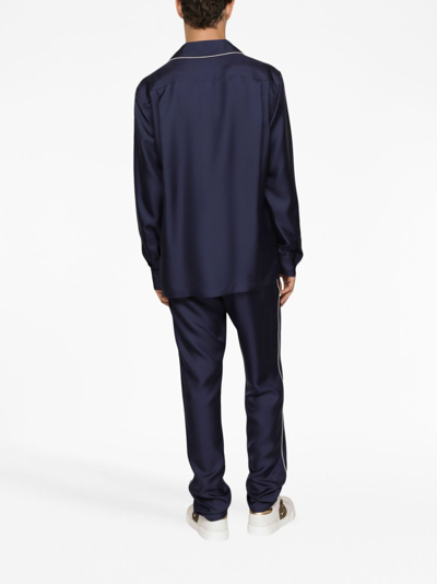 Dolce & Gabbana Camicia In Seta Con Patch Ricamo Logo Dg In Blue