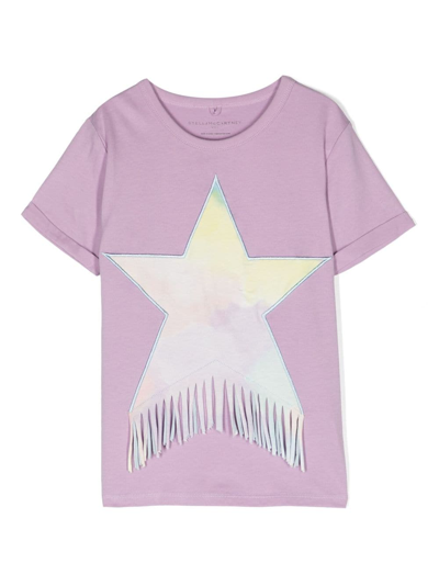 Shop Stella Mccartney Star-print Fringed Cotton T-shirt In Purple
