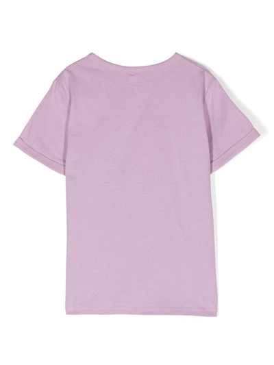 Shop Stella Mccartney Star-print Fringed Cotton T-shirt In Purple